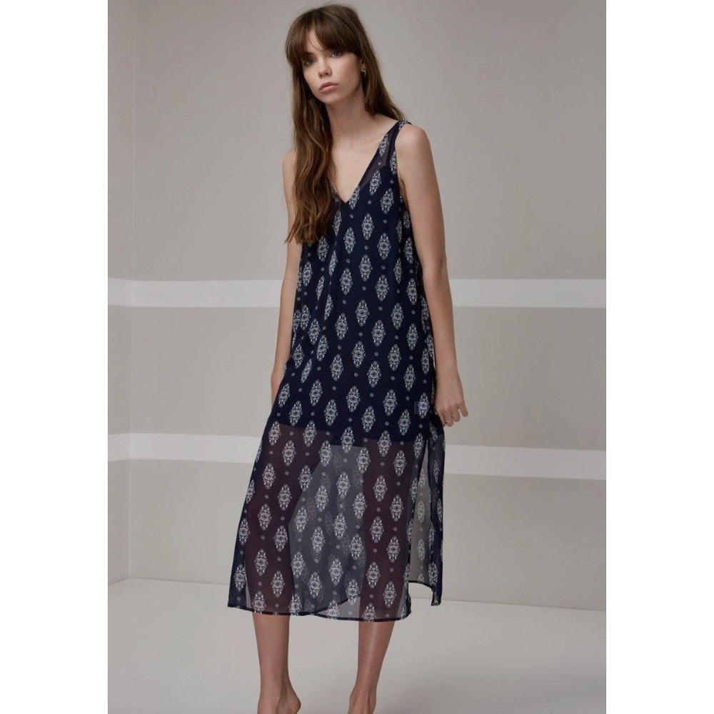 The Fifth Label Dress Womens Medium Blue Lights Shine On Medallion Chiffon Boho